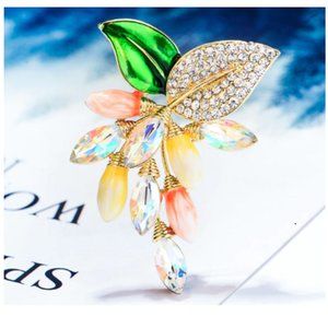 Rhinestone Flower Brooches Beautiful Enamel Grapes Pin